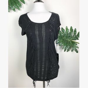 Rock & Republic Black Fringe Top sheer A46